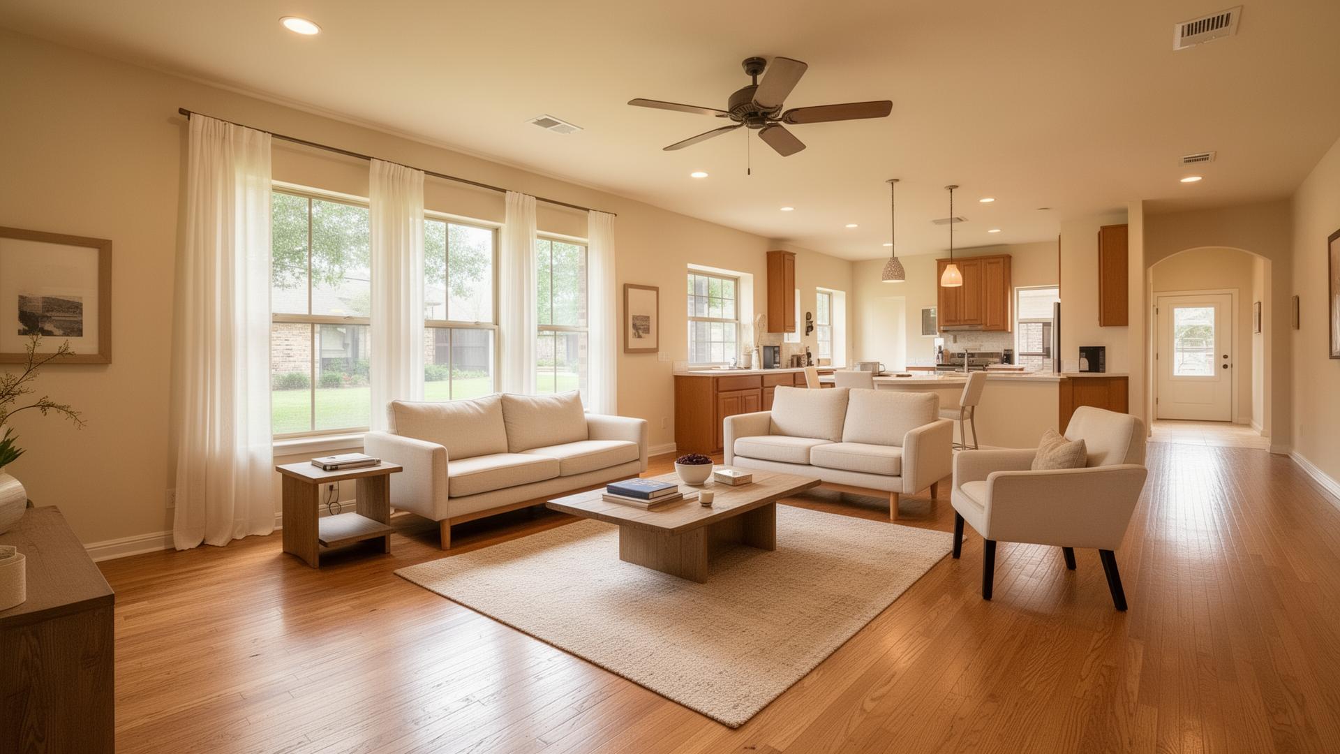 Sunlit interior of a Texas suburban home